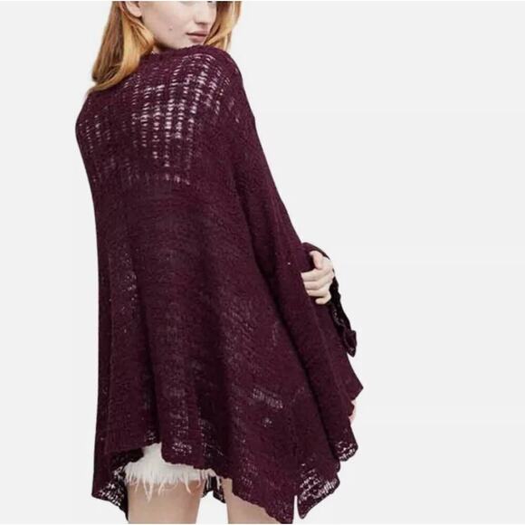 Free People In My Element Kimono Cardigan Plum Purple Open Knit Bell Sleeve SM - Picture 1 of 7